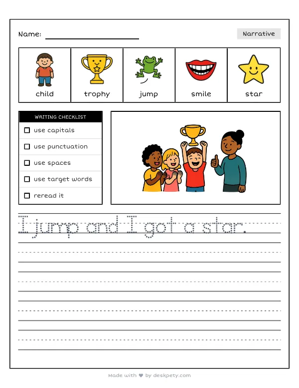 A moment when I felt extremely proud of myself — real worksheet preview with word bank and writing lines
