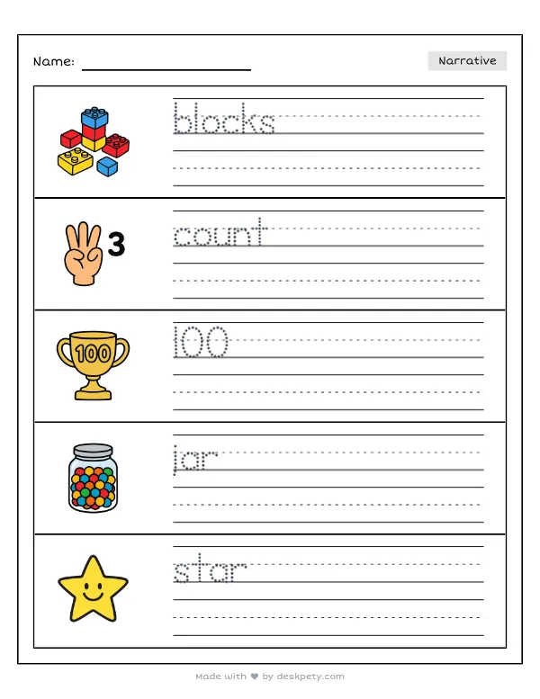 Free printable K-1 narrative writing prompt worksheet - I have learned 100 new things about with word bank and handwriting lines (page 1 of 5)