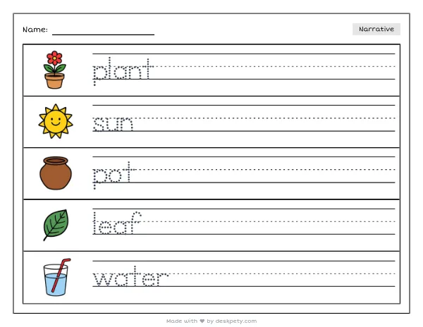 Free printable Kindergarten write and draw worksheet - A small plant sprouting in a cracked sidewalk tracing sentence and coloring page (page 1 of 4)
