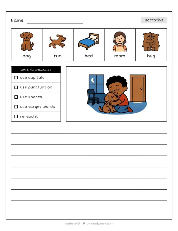 A time I was very scared but decided to be brave anyway — real worksheet preview with word bank and writing lines
