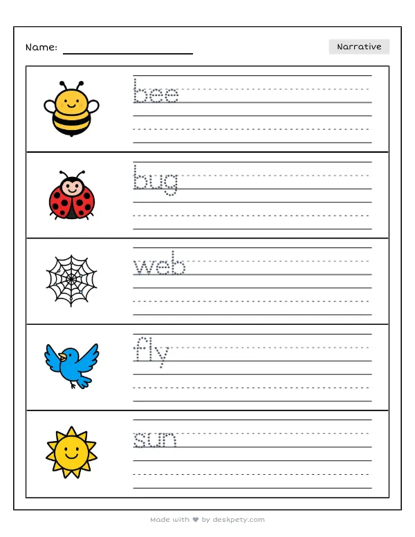 Free printable K-1 narrative writing prompt worksheet - Insects are important helpers in nature because with word bank and handwriting lines