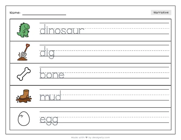 Free printable Kindergarten write and draw worksheet - If I met a real dinosaur I would tracing sentence and coloring page