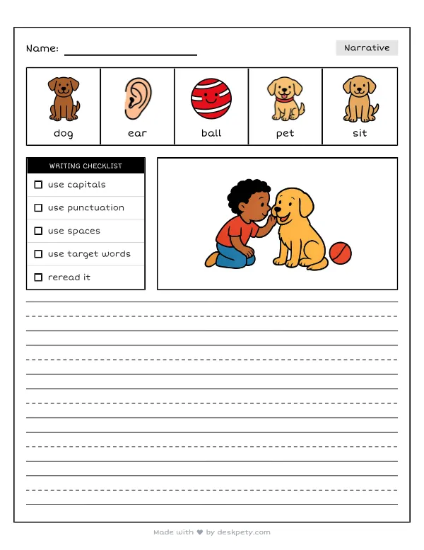 If I could talk to animals and understand what they say — real worksheet preview with word bank and writing lines