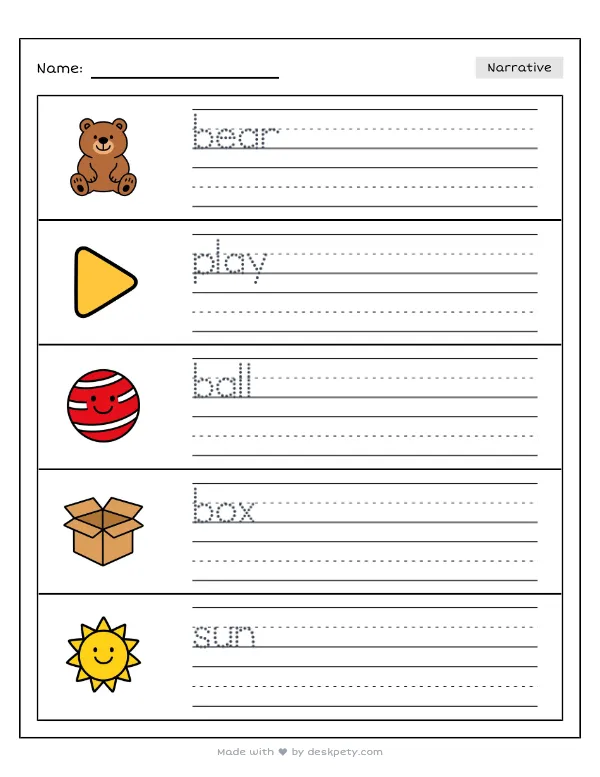 Playing with my absolute favorite toy of all time — real worksheet preview with word bank and writing lines