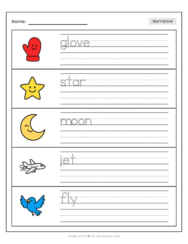 An astronaut's glove floating away in the vastness of space — real worksheet preview with word bank and writing lines