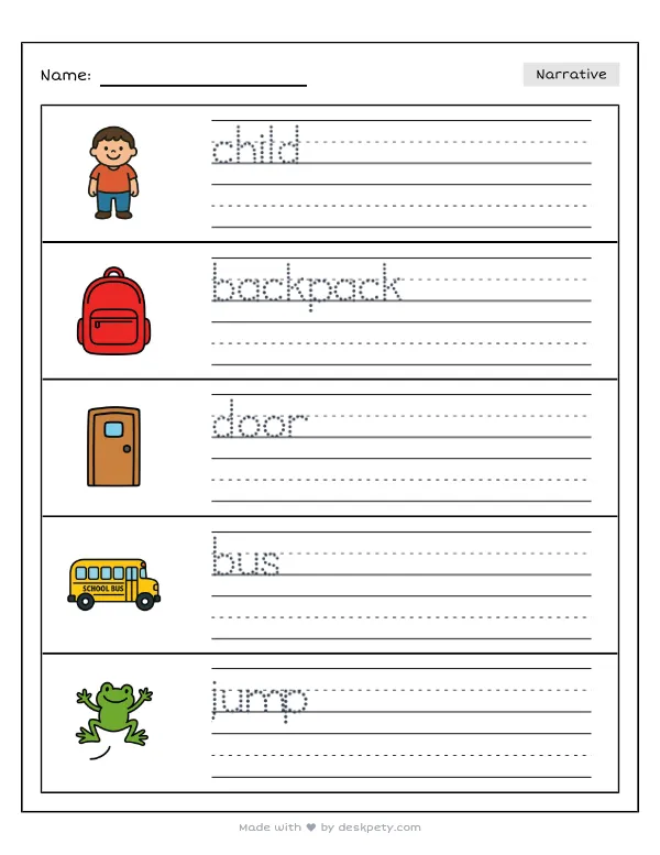 Feeling nervous and getting butterflies on the first day of school — real worksheet preview with word bank and writing lines