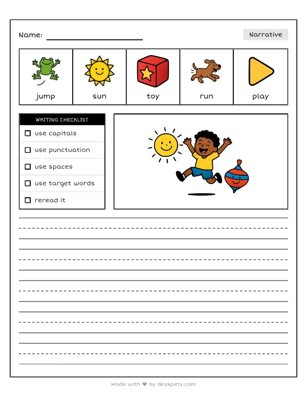 The most amazing and fun day I have ever had — real worksheet preview with word bank and writing lines