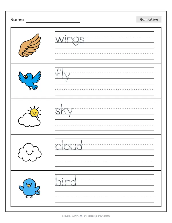 If I suddenly grew wings and could fly anywhere I wanted — real worksheet preview with word bank and writing lines