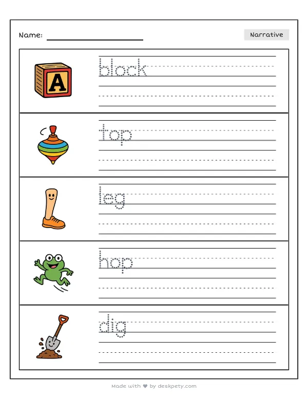 Working together to build a giant tower out of wooden blocks — real worksheet preview with word bank and writing lines