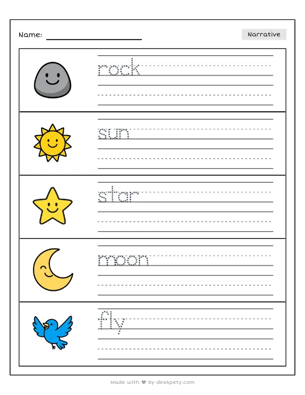 An asteroid field with rocks tumbling slowly in the black void — real worksheet preview with word bank and writing lines