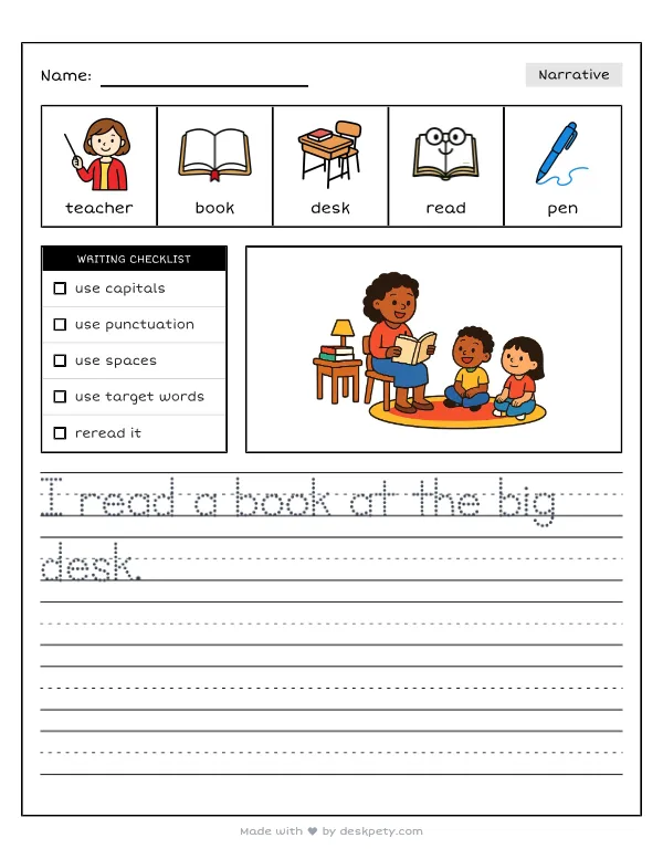 If I were the teacher in my classroom for a whole day — real worksheet preview with word bank and writing lines