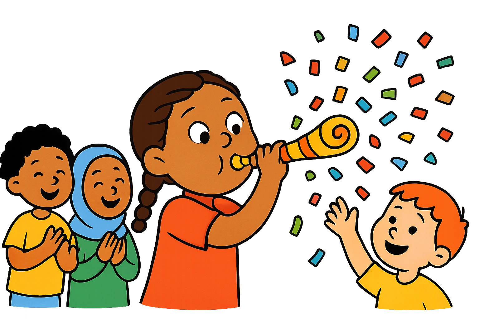 Blowing a shiny party horn sounds like illustration for a no-prep writing prompt worksheet